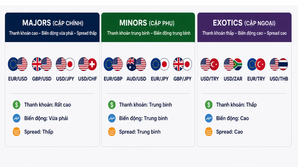 cac cap tien te majors minors exotics phan loai 